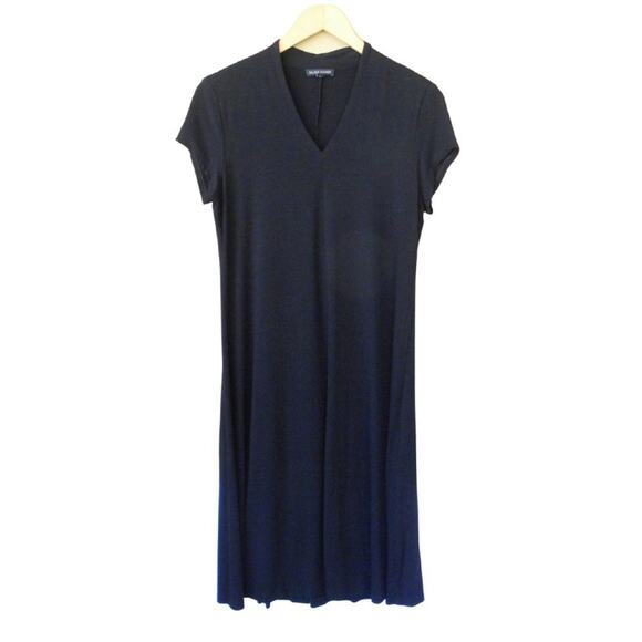 Eileen Fisher Black Short Sleeve Midi Dress Stretch Jersey - Picture 6 of 7